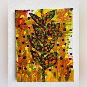 Original Vibrant Abstract Leaf Art Canvas
